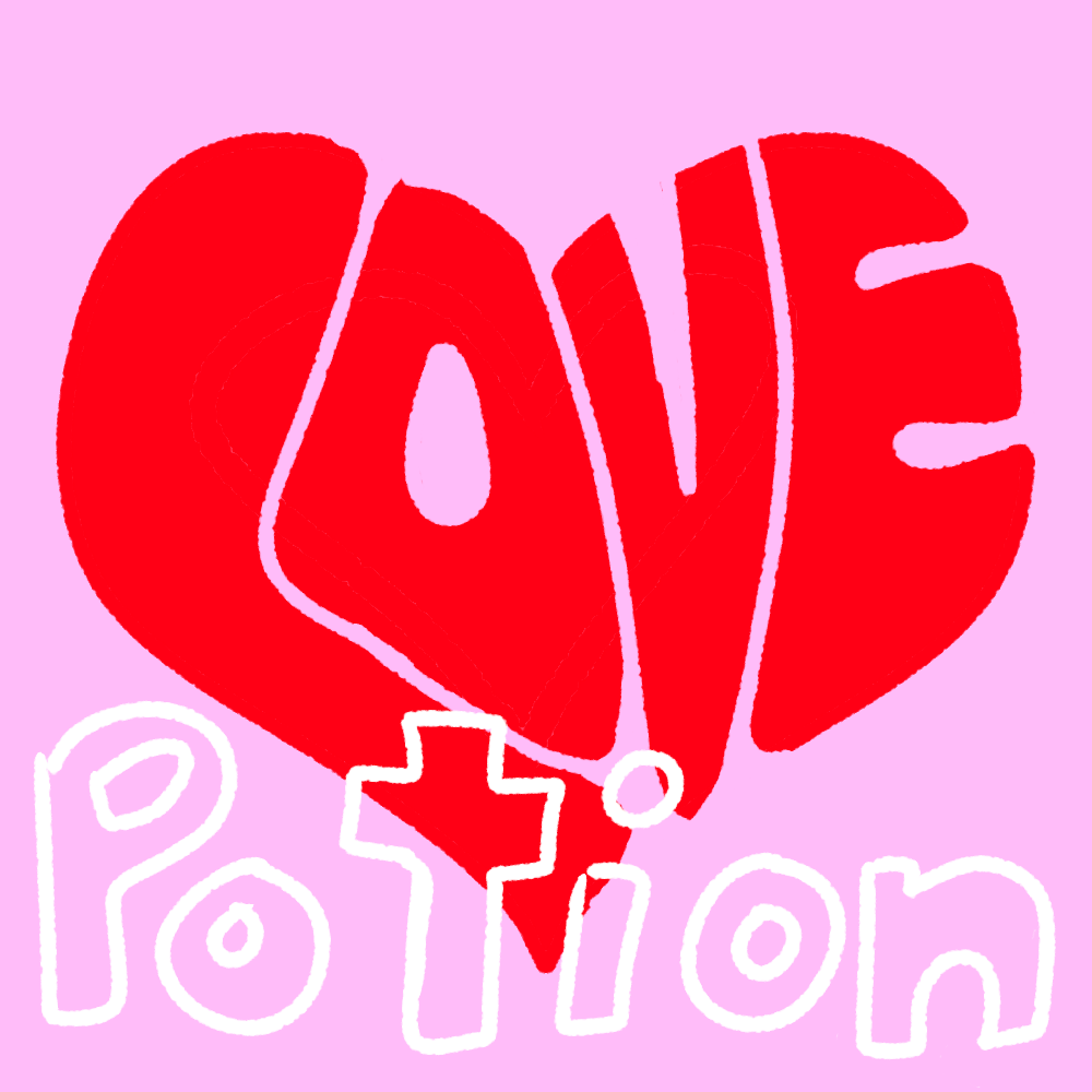 A heart with the words 'love potion'