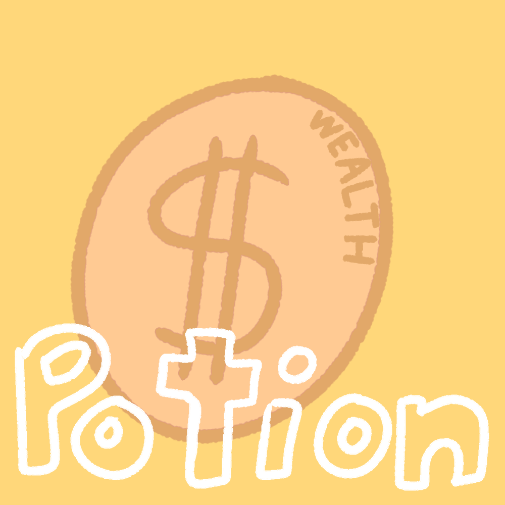 A coin with the words 'wealth potion'
